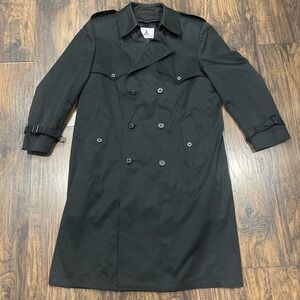 Misty Harbor Men's Black Trench Coat 40R Removable Fur Lining No Belt